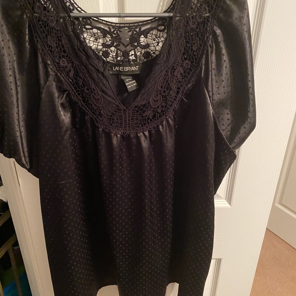 Lane Bryant black dress top, size 22-24, cute dot design with lace accent